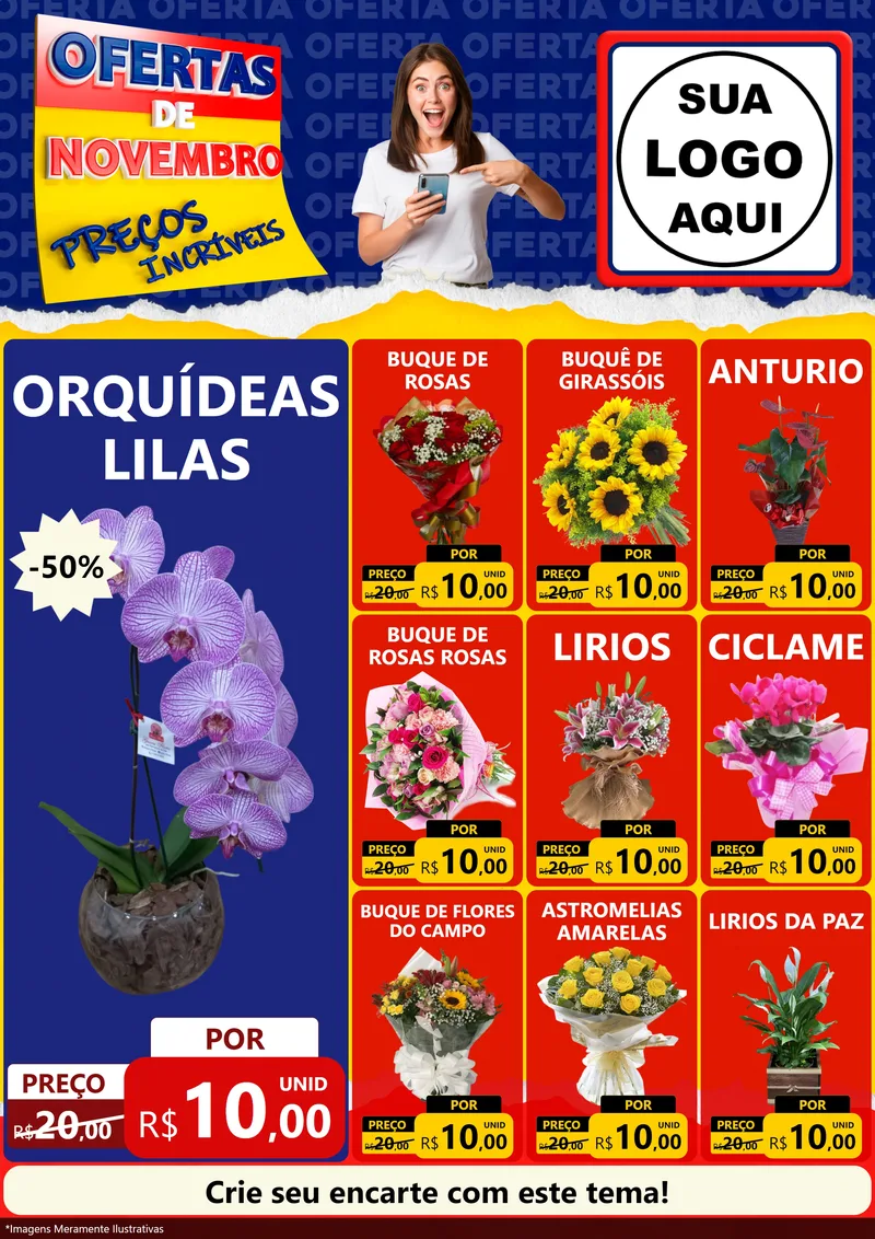Modelo de Encarte para Encarte A4 Vertical com o tema Ofertas de Novembro - Preços Incríveis para Floricultura e jardim