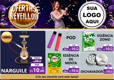 Modelo de Encarte para Encarte A4 Horizontal com o tema Ofertas de Réveillon para Tabacaria
