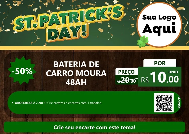 Modelo de Cartaz para Cartaz A4 Horizontal com o tema St Patriks Day para Baterias Elétricas