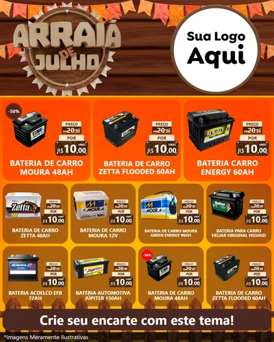 Modelo de Rede Social para Feed Instagram com o tema Arraiá de Julho - Junina para Baterias Elétricas