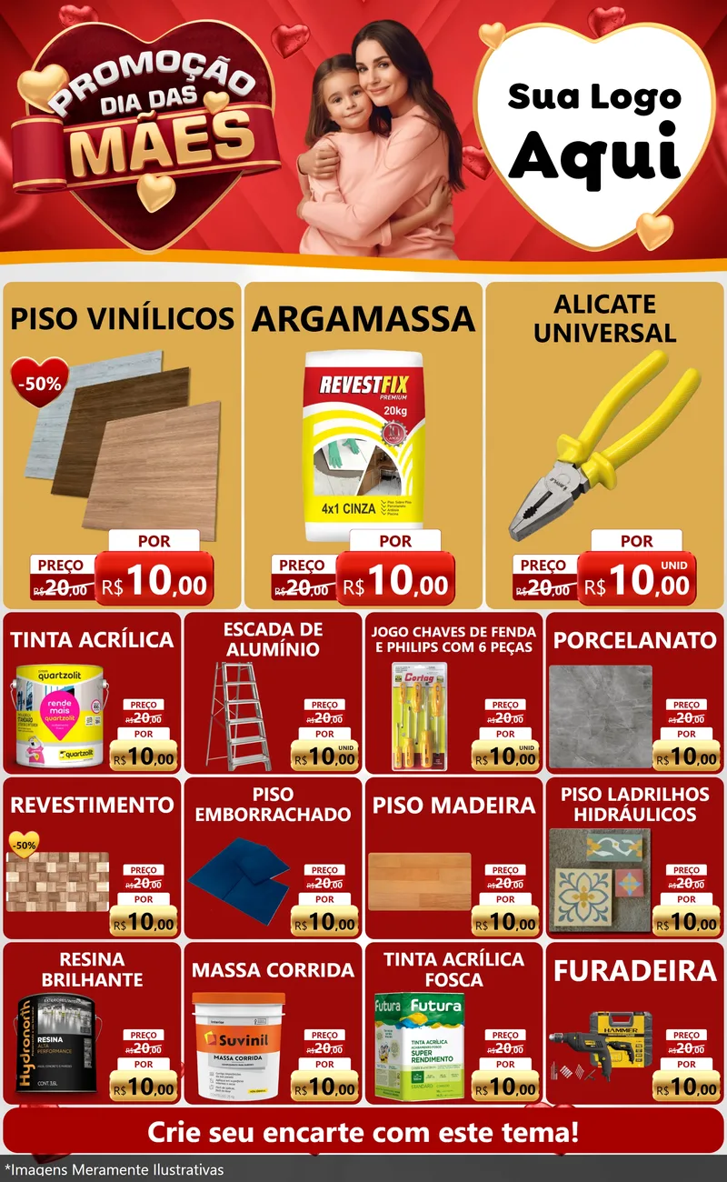 Modelo de Encarte para Encarte Grande com o tema Promoção Dia das Mães para Material para Construção