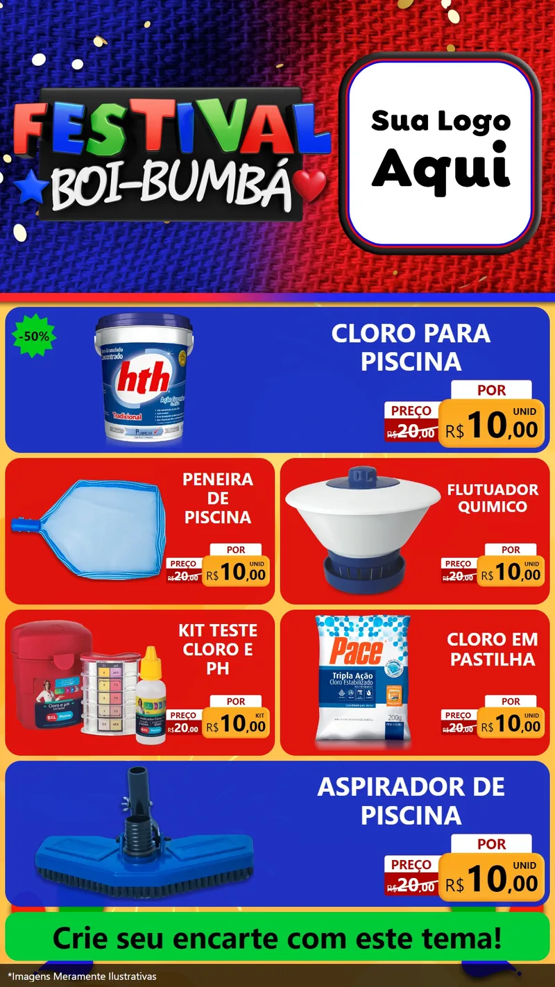 Modelo de TV para TV Vertical com o tema Festival Boi-Bumbá para Produtos para Piscina