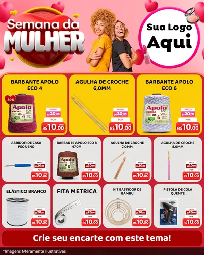 Modelo de Rede Social para Feed Instagram com o tema Semana da Mulher para Armarinho e Aviamentos