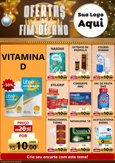 Modelo de Encarte para Encarte A4 Vertical com o tema Ofertas de Fim de Ano para Farmácia