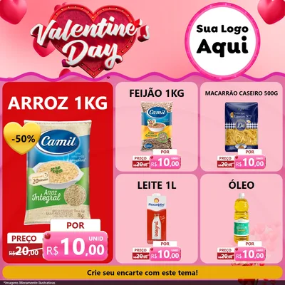 Modelo de Rede Social para Feed Facebook com o tema Valentine's Day para Supermercado