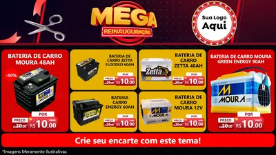 Modelo de TV para TV Horizontal com o tema Mega Reinauguração para Baterias Elétricas