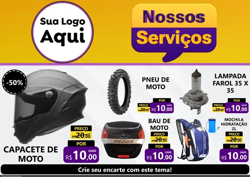 Modelo de Encarte para Encarte A4 Horizontal com o tema Nossos Serviços para Moto peças