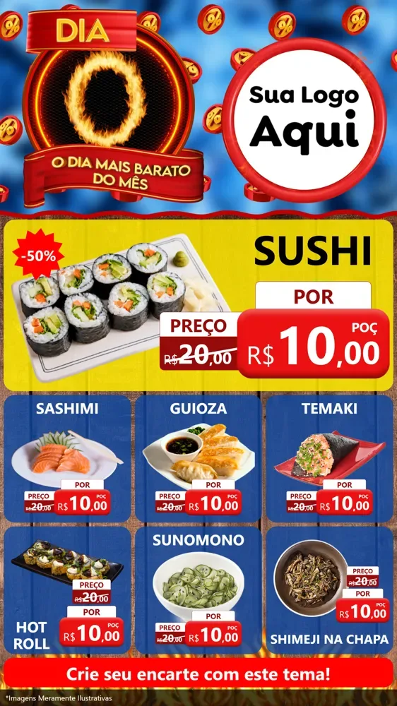 Modelo de Rede Social para Stories com o tema Dia O - O Dia Mais Barato Do Mês para Comida japonesa