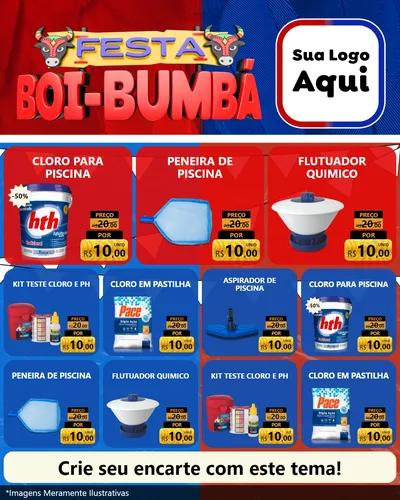 Modelo de Rede Social para Feed Instagram com o tema Festa Boi Bumbá para Produtos para Piscina