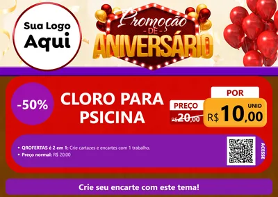 Modelo de Cartaz para Cartaz A4 Horizontal com o tema Promoção de Aniversário para Produtos para Piscina