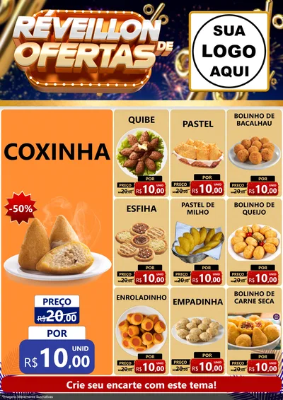 Modelo de Encarte para Encarte A4 Vertical com o tema Réveillon de Ofertas para Salgadaria