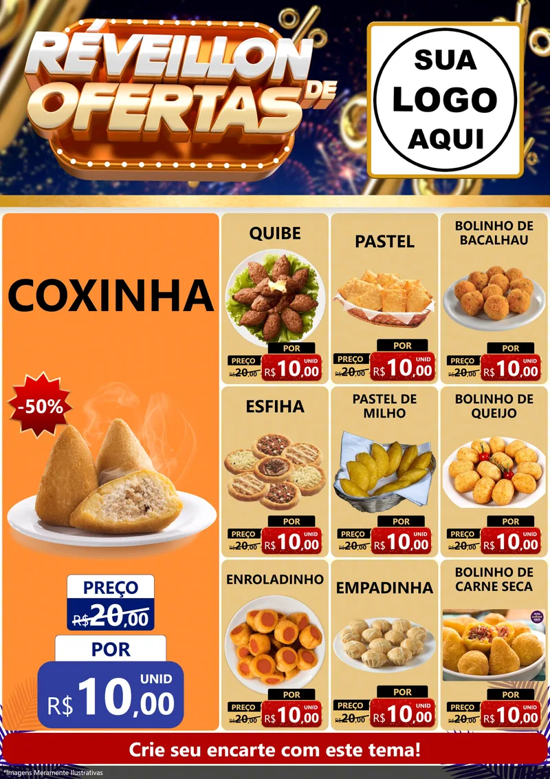 Modelo de Encarte para Encarte A4 Vertical com o tema Réveillon de Ofertas para Salgadaria