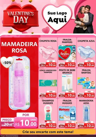 Modelo de Encarte para Encarte A4 Vertical com o tema Valentine's Day para Bebês