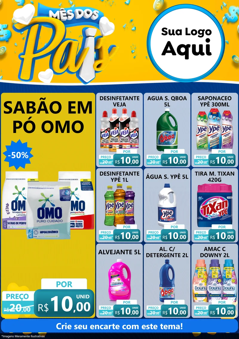 Modelo de Encarte para Encarte A4 Vertical com o tema Mês dos Pais para Produtos de Limpeza