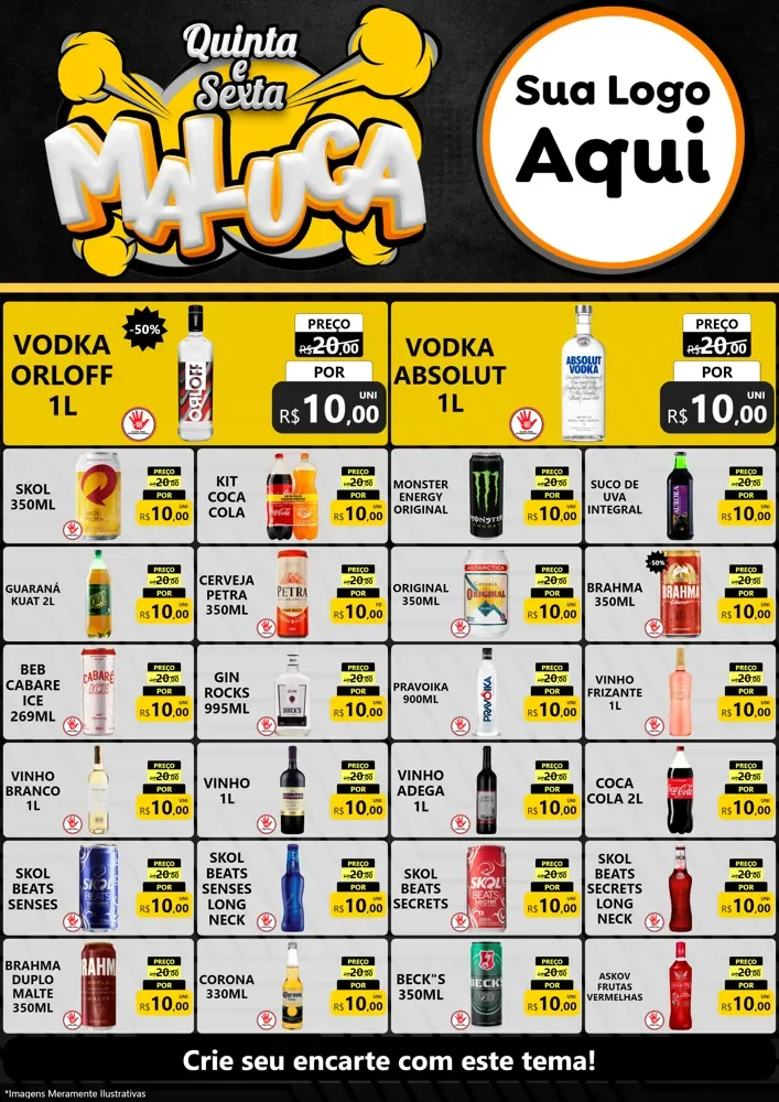 Modelo de Encarte para Encarte A4 Vertical com o tema Quinta e Sexta Maluca para Distribuidora de bebidas