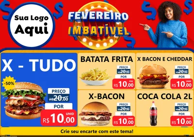 Modelo de Encarte para Encarte A4 Horizontal com o tema Fevereiro Imbatível para Hamburgueria