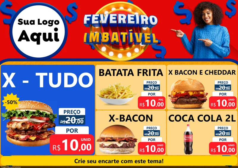 Modelo de Encarte para Encarte A4 Horizontal com o tema Fevereiro Imbatível para Hamburgueria