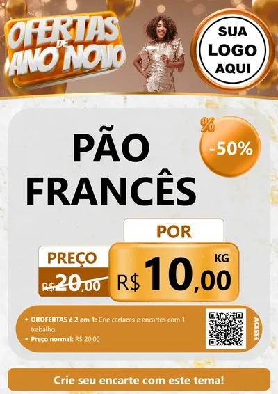 Modelo de Cartaz para Cartaz A4 Vertical com o tema Ofertas de Ano Novo para Padaria