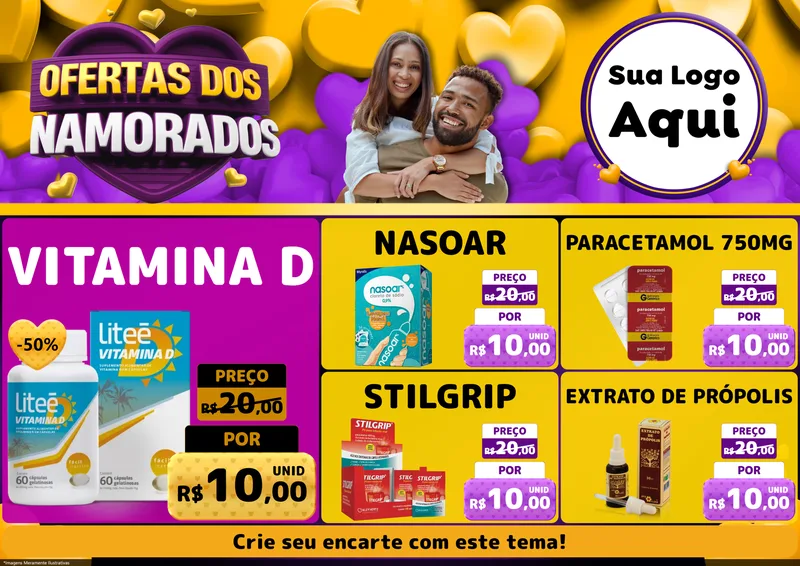 Modelo de Encarte para Encarte A4 Horizontal com o tema Oferta Dos Namorados para Farmácia