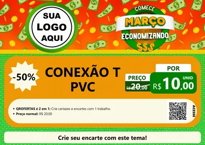 Modelo de Cartaz para Cartaz A4 Horizontal com o tema Comece Março Economizando para Tubos e conexões