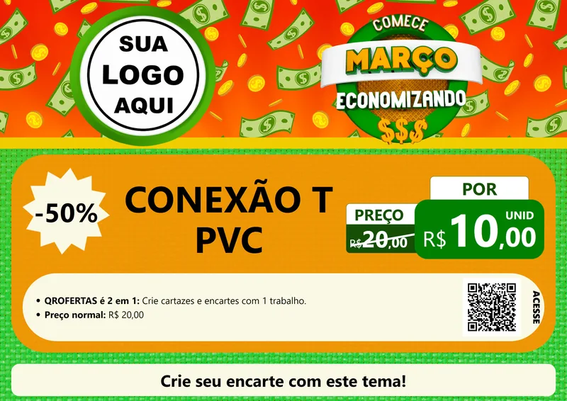 Modelo de Cartaz para Cartaz A4 Horizontal com o tema Comece Março Economizando para Tubos e conexões