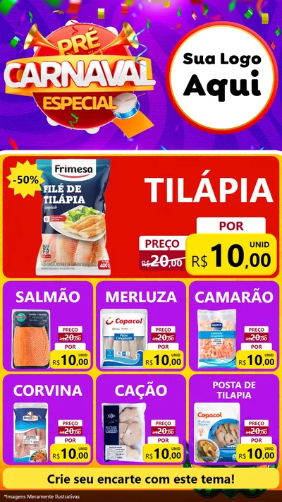 Modelo de Rede Social para Stories com o tema Pré-Carnaval Especial para Peixaria