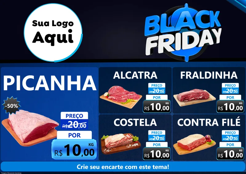 Modelo de Encarte para Encarte A4 Horizontal com o tema Black Friday para Açougue
