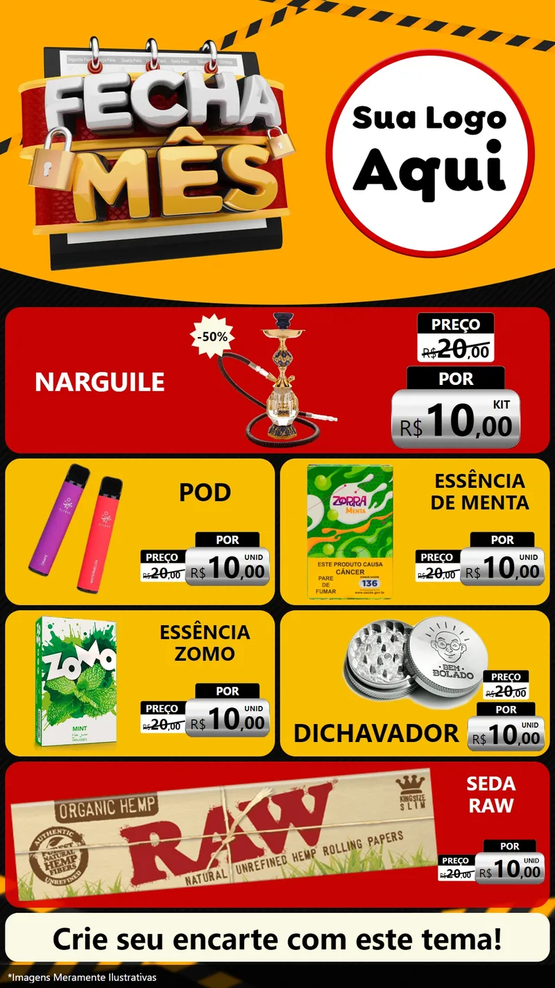 Modelo de TV para TV Vertical com o tema Fecha Mês para Tabacaria