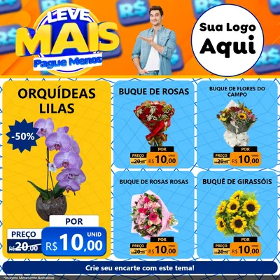 Modelo de Rede Social para Feed Facebook com o tema Leve Mais, Pague Menos para Floricultura e jardim