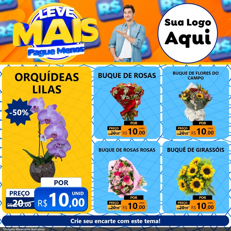 Modelo de Rede Social para Feed Facebook com o tema Leve Mais, Pague Menos para Floricultura e jardim