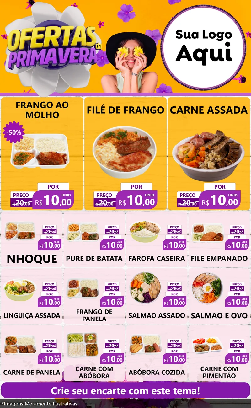 Modelo de Encarte para Encarte Grande com o tema Ofertas Da Primavera para Restaurante
