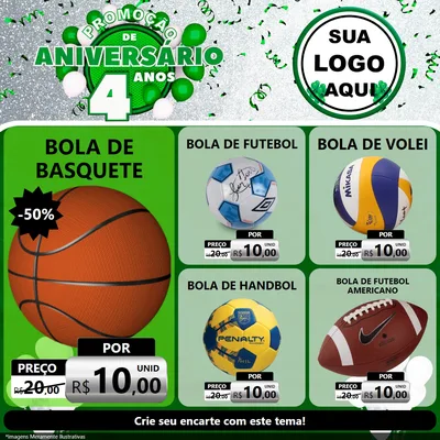Modelo de Rede Social para Feed Facebook com o tema Promoção de Aniversário - 4 Anos para Artigos Esportivos