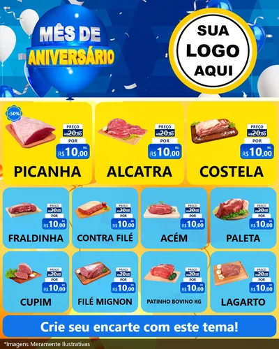 Modelo de Rede Social para Feed Instagram com o tema Mês de Aniversário para Açougue