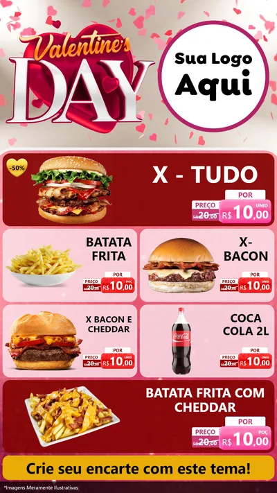 Modelo de TV para TV Vertical com o tema Valentine's Day para Hamburgueria
