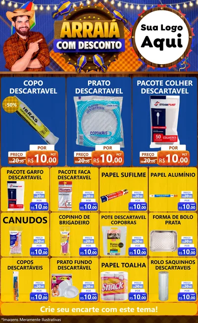 Modelo de Encarte para Encarte Grande com o tema Arraiá Com Desconto para Embalagens
