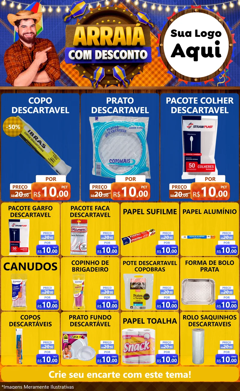Modelo de Encarte para Encarte Grande com o tema Arraiá Com Desconto para Embalagens