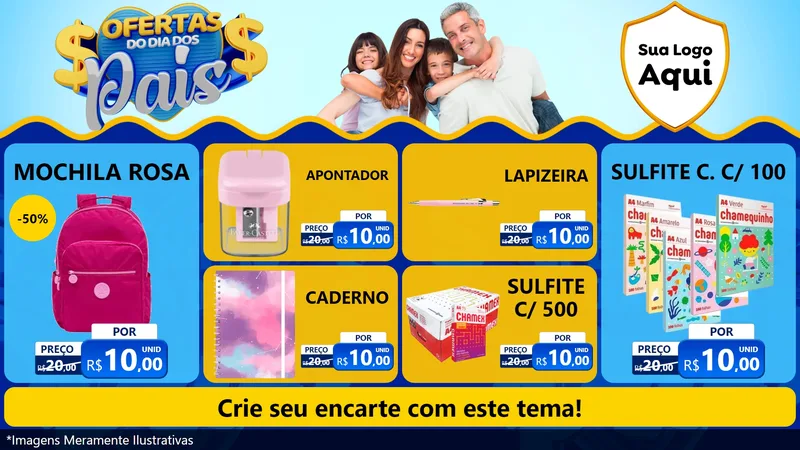 Modelo de TV para TV Horizontal com o tema Ofertas do Dia dos Pais para Papelaria