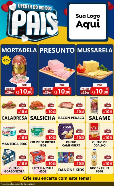 Modelo de Encarte para Encarte Grande com o tema Oferta Do Dia Dos Pais para Frios e Laticínios