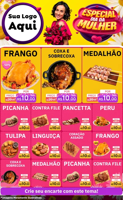 Modelo de Encarte para Encarte Grande com o tema Especial Dia da Mulher para Assados