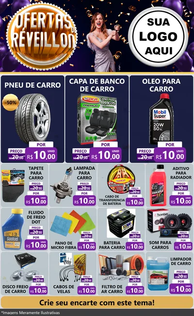 Modelo de Encarte para Encarte Grande com o tema Ofertas de Réveillon para Auto peças