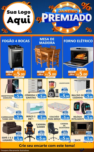 Modelo de Encarte para Encarte Grande com o tema Janeiro Premiado para Móveis e Eletro