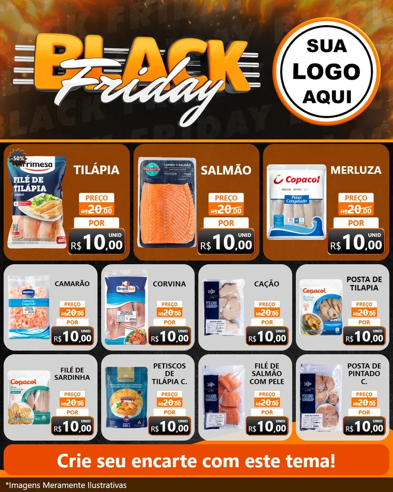 Modelo de Rede Social para Feed Instagram com o tema Black Friday para Peixaria