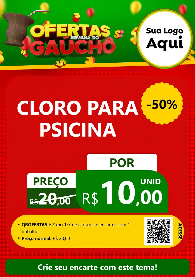 Modelo de Cartaz para Cartaz A4 Vertical com o tema Ofertas Semana Do Gaúcho para Produtos para Piscina