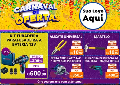 Modelo de Encarte para Encarte A4 Horizontal com o tema Carnaval de Ofertas para Maquinas e Ferramentas