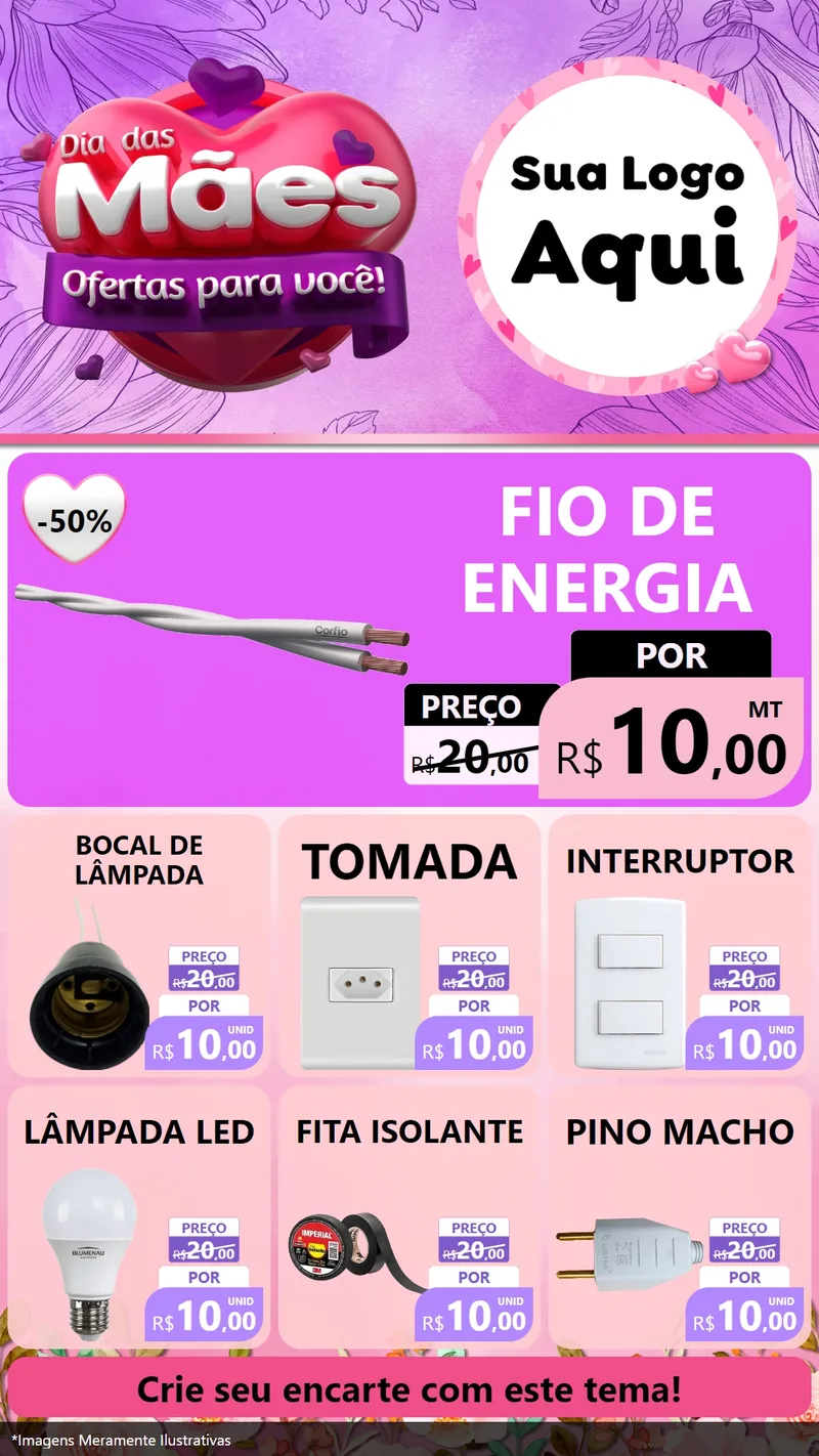 Modelo de Rede Social para Stories com o tema Dia das Mães Ofertas para Você! para Materiais Elétricos
