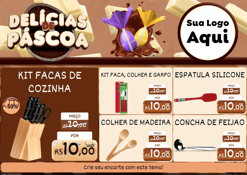 Modelo de Encarte para Encarte A4 Horizontal com o tema Delícias de Páscoa para Utilidades Domésticas