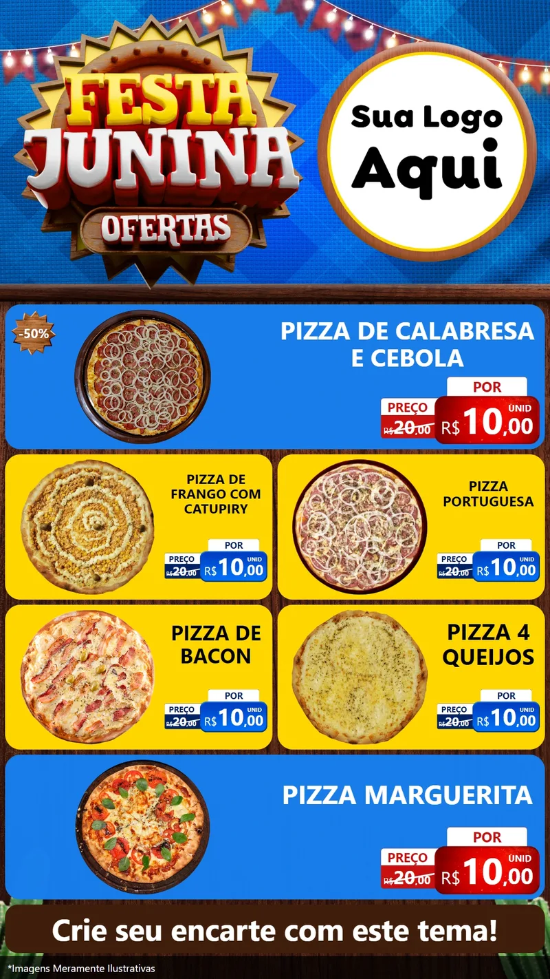 Modelo de TV para TV Vertical com o tema Festa Junina Ofertas para Pizzaria