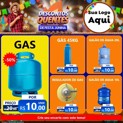 Modelo de Rede Social para Feed Facebook com o tema Descontos Quentes de Festa Junina para Água e gás