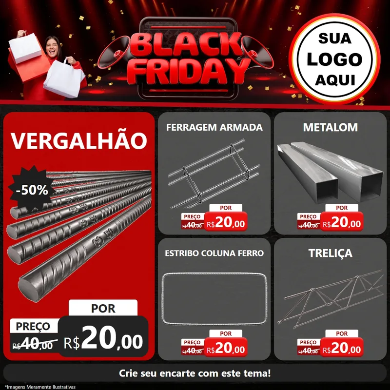 Modelo de Rede Social para Feed Facebook com o tema Black Friday para Ferragens