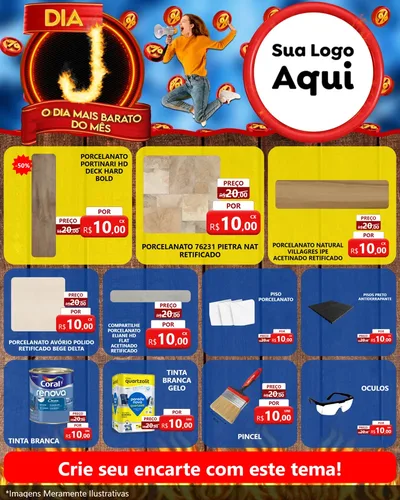 Modelo de Rede Social para Feed Instagram com o tema Dia J - O Dia Mais Barato Do Mês para Pisos e revestimentos